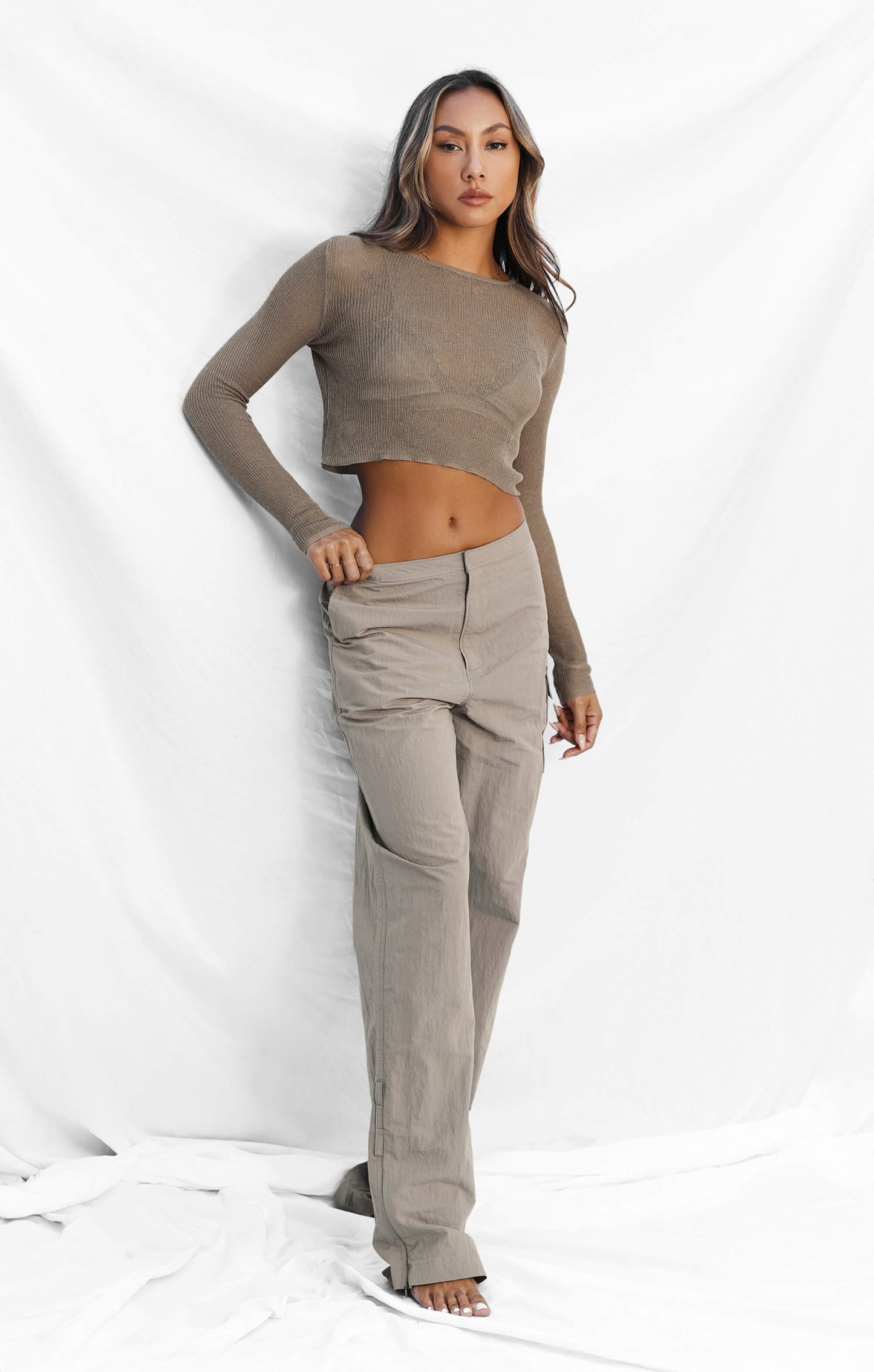 THE CROPPED KNITTED LONG SLEEVE - SLATE