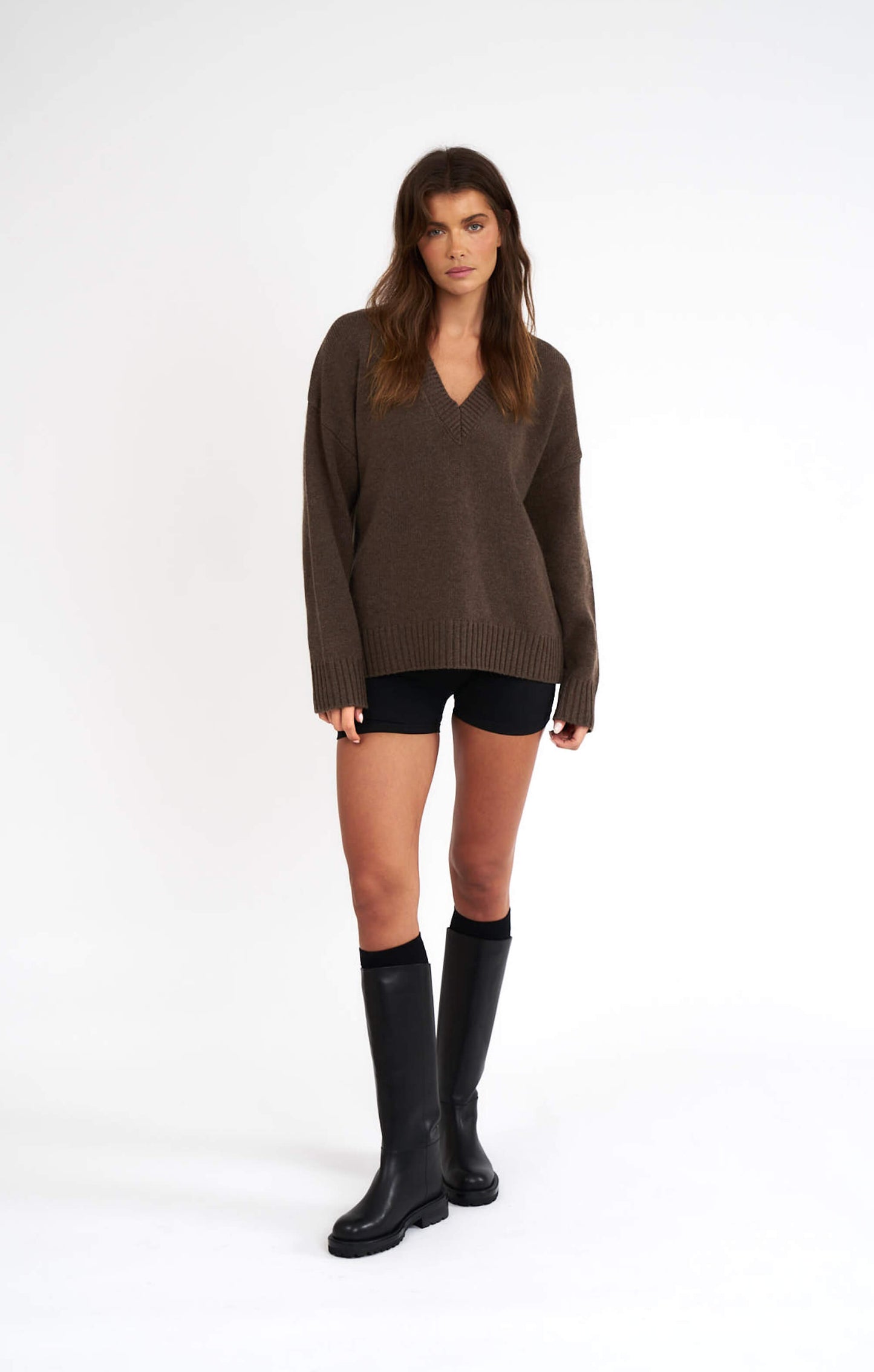 THE DEEP V-NECK JUMPER - ESPRESSO MARLE