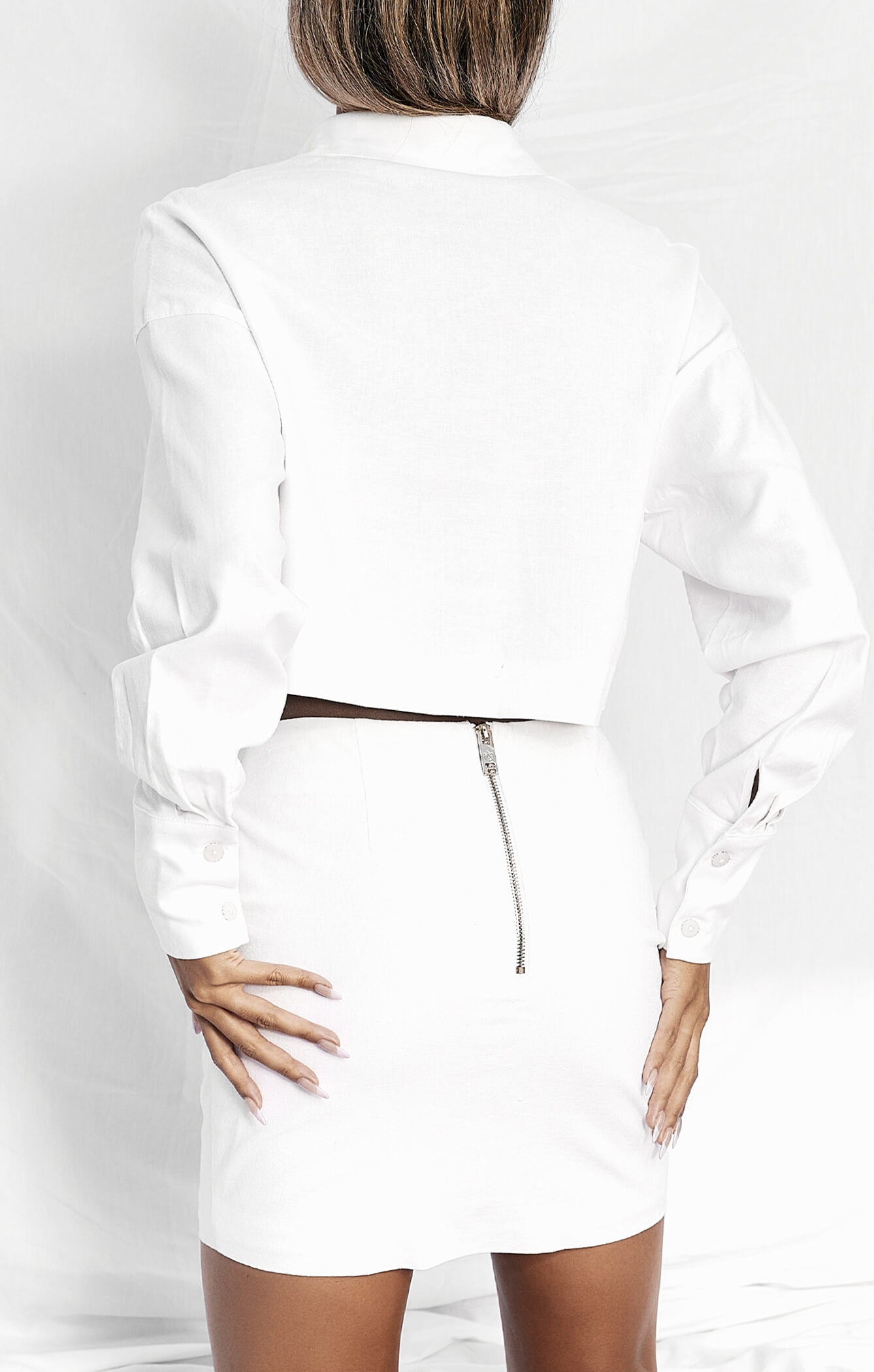 THE LINEN LS CROP SHIRT - WHITE