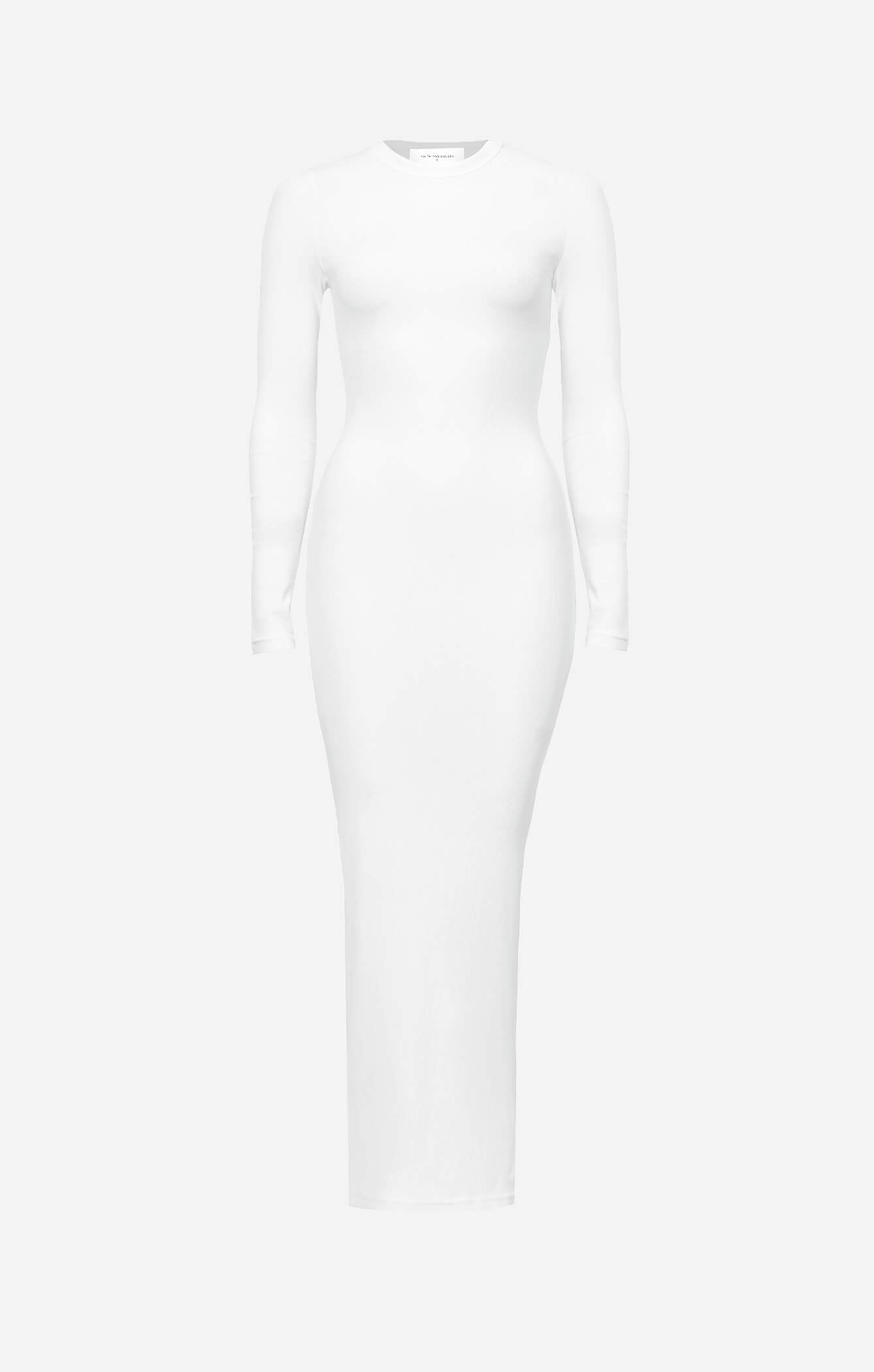 THE LUXE RIB L/S MIDI DRESS - WHITE