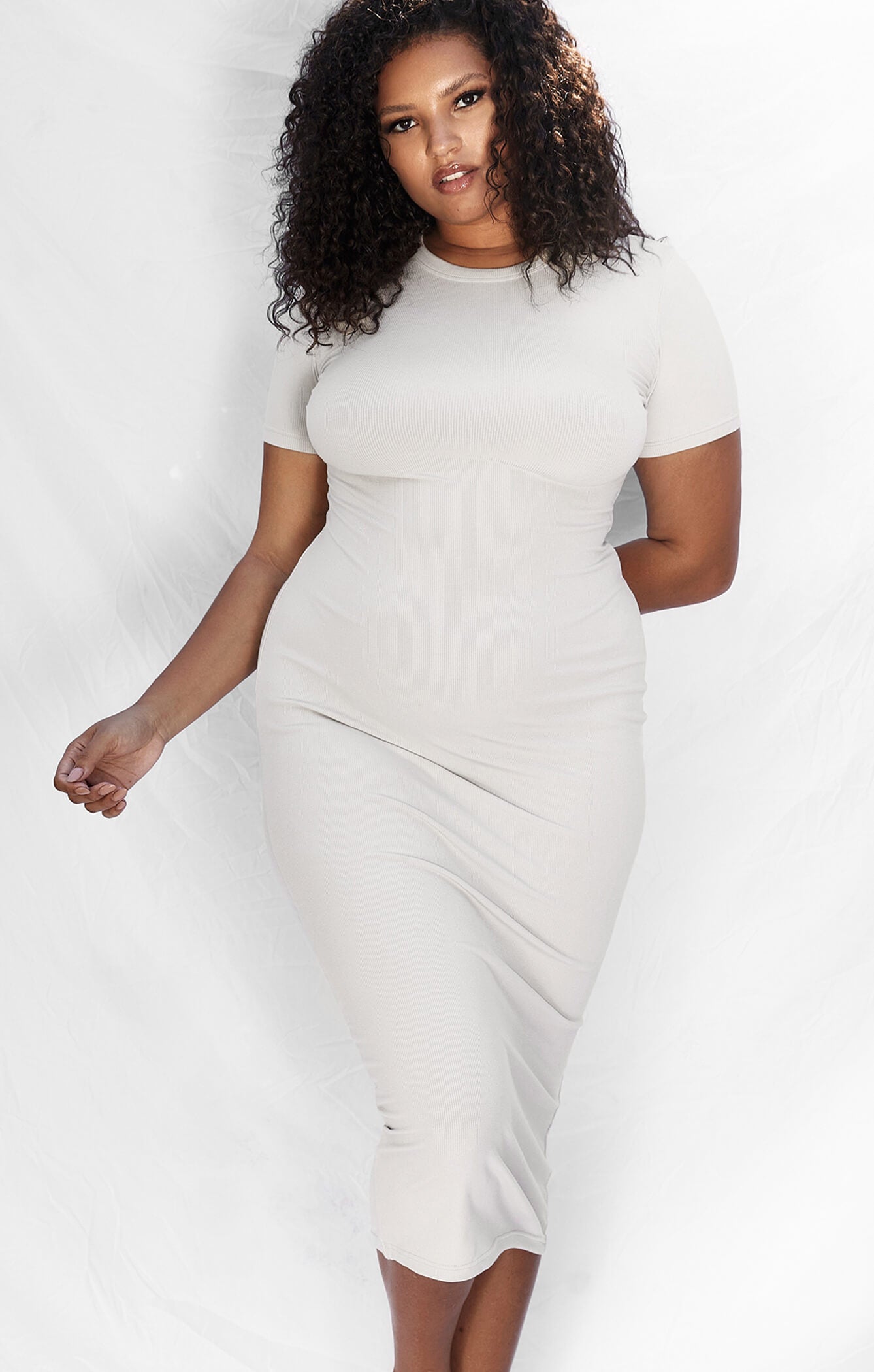 THE LUXE RIB BABY MIDI DRESS - STONE