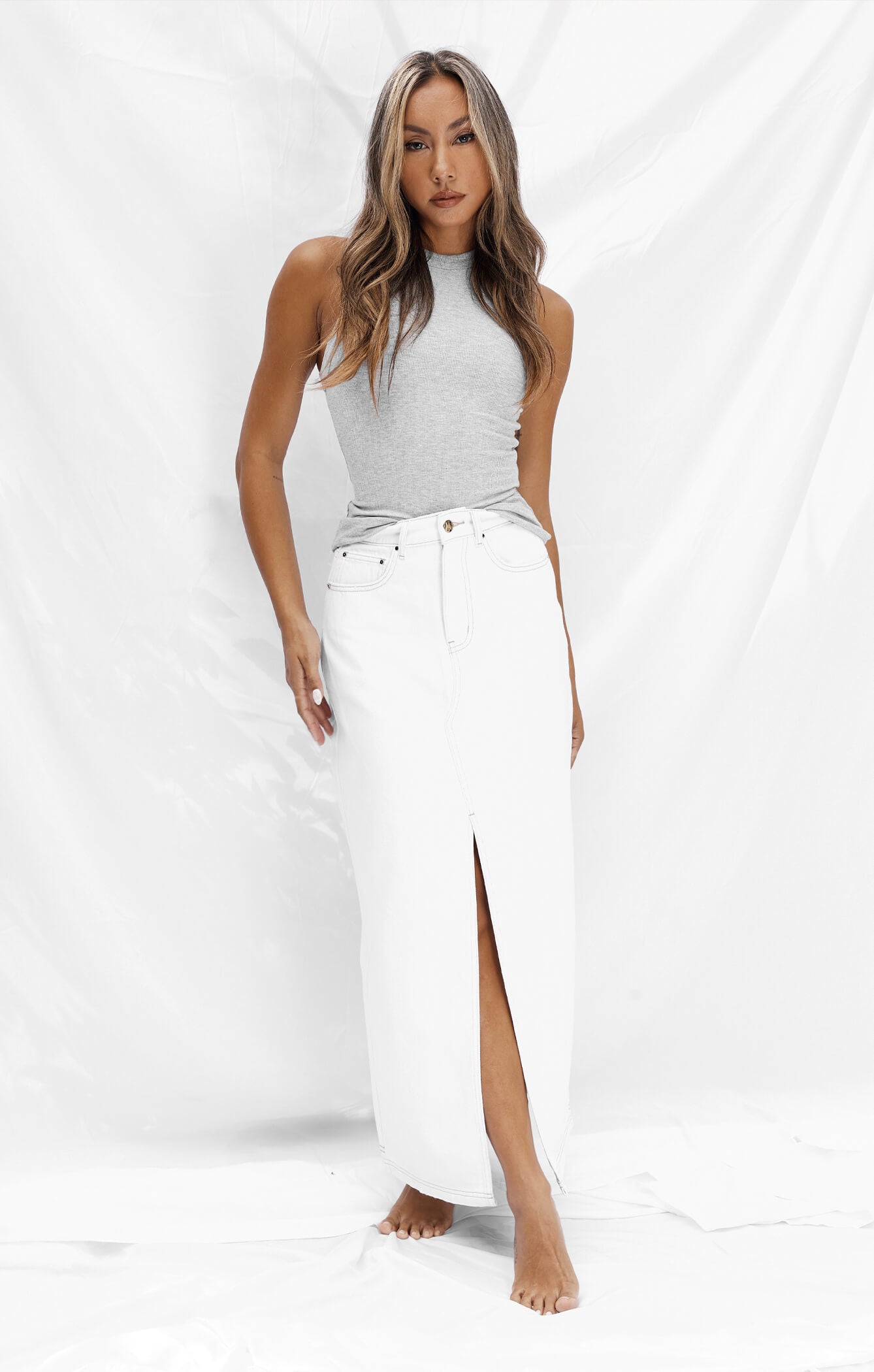 THE DENIM MAXI SKIRT - CRISP WHITE