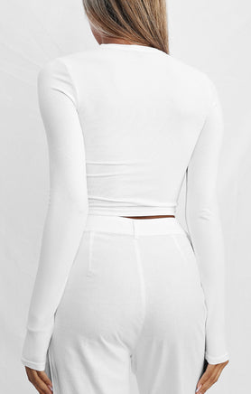 THE LUXE RIB L/S CROP - WHITE