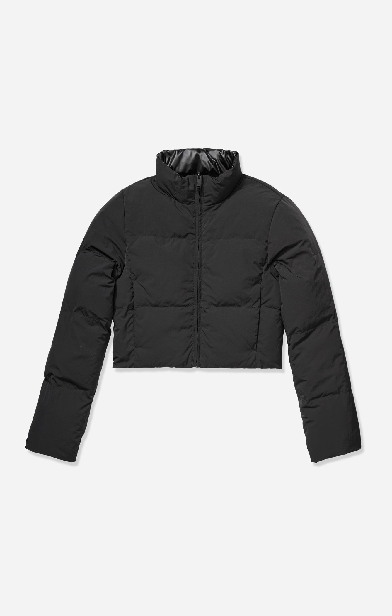 THE VEGAN PUFF™ REVERSIBLE CROP JACKET - PATENT/BLACK