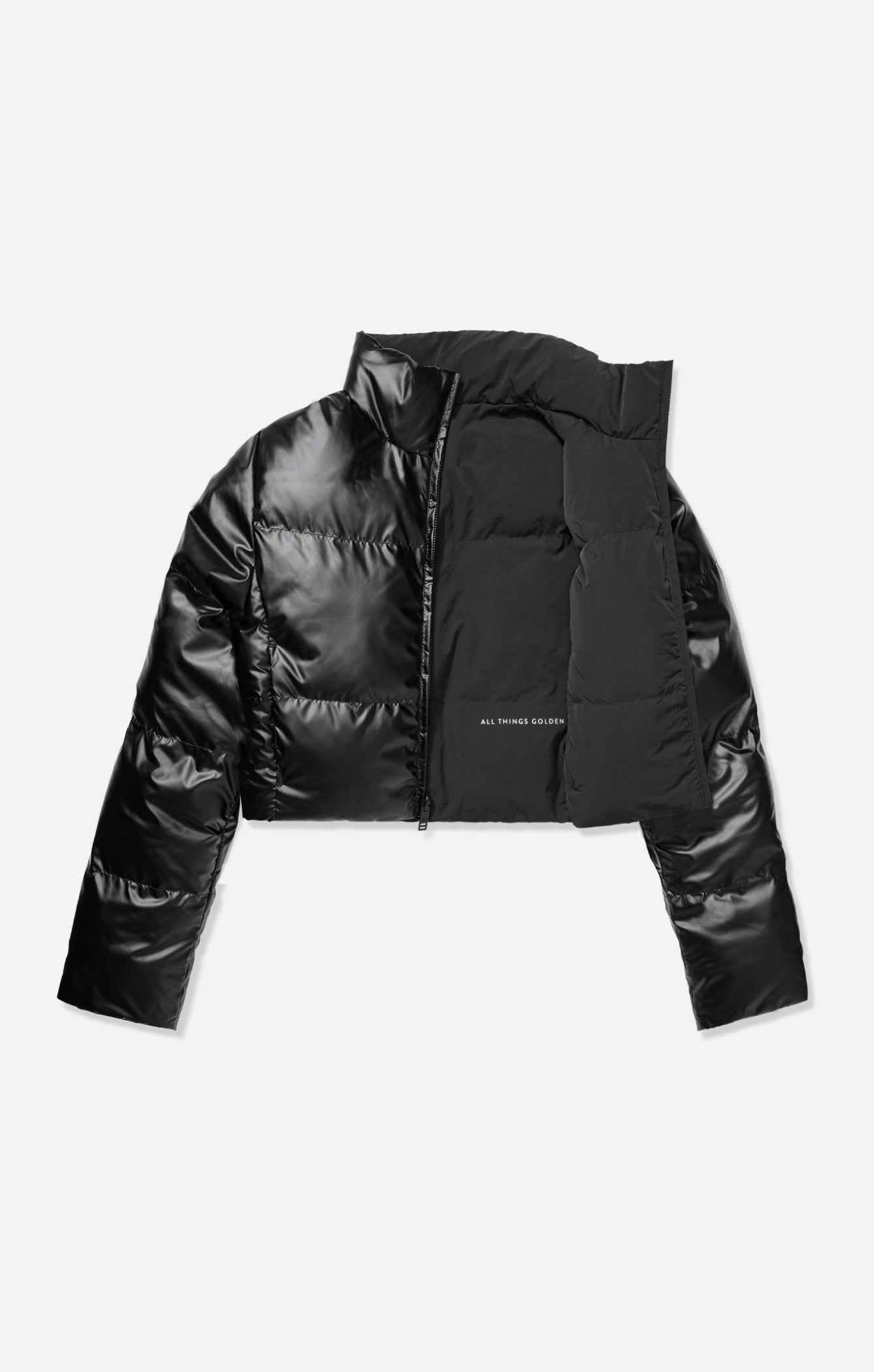 THE VEGAN PUFF™ REVERSIBLE CROP JACKET - PATENT/BLACK