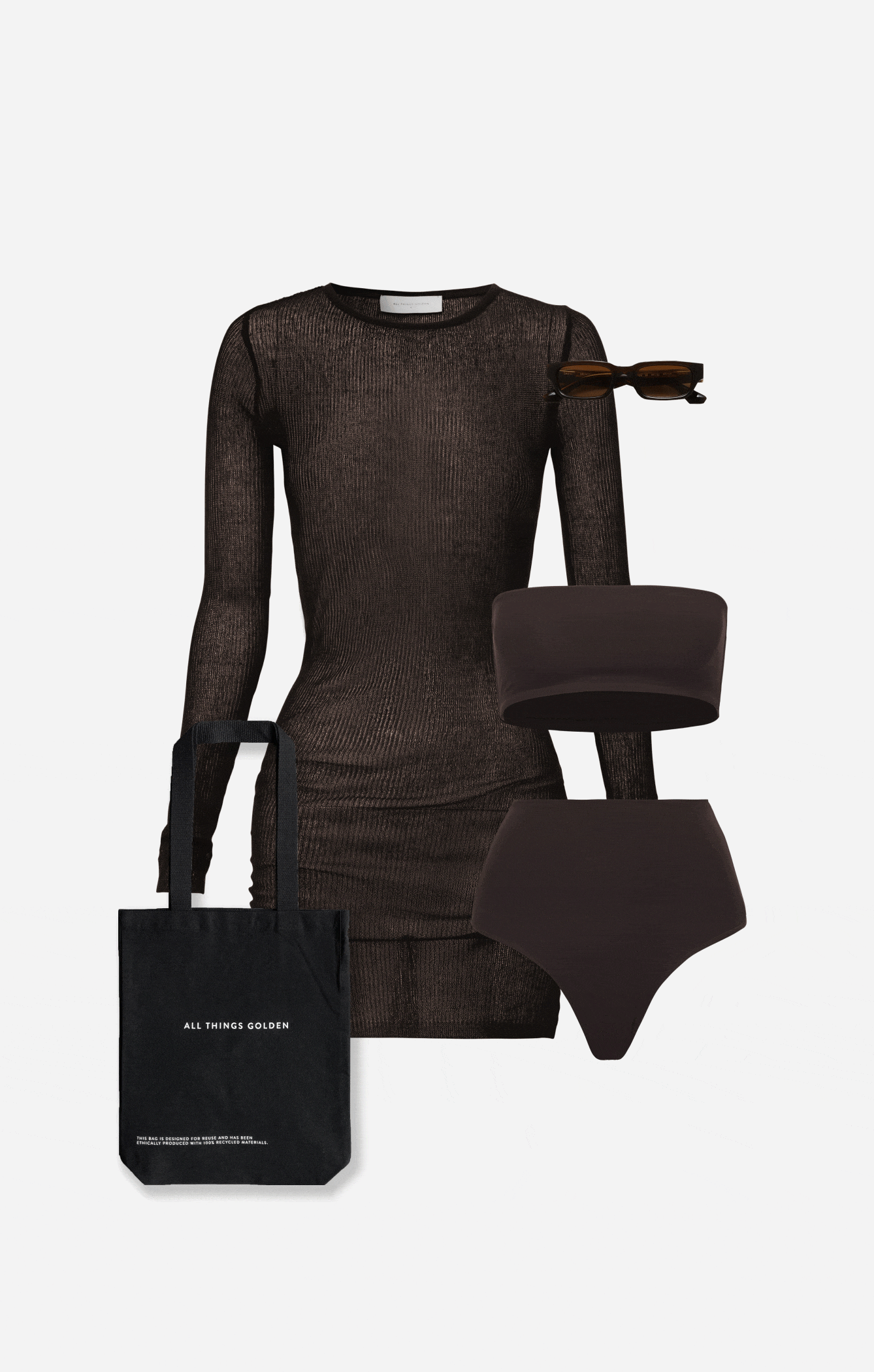 THE BONED BANDEAU BIKINI TOP - ESPRESSO MESH