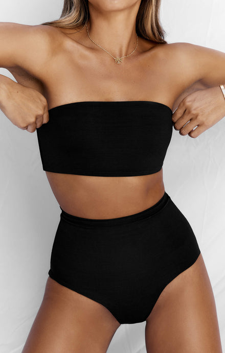 THE BONED BANDEAU BIKINI TOP - BLACK MESH