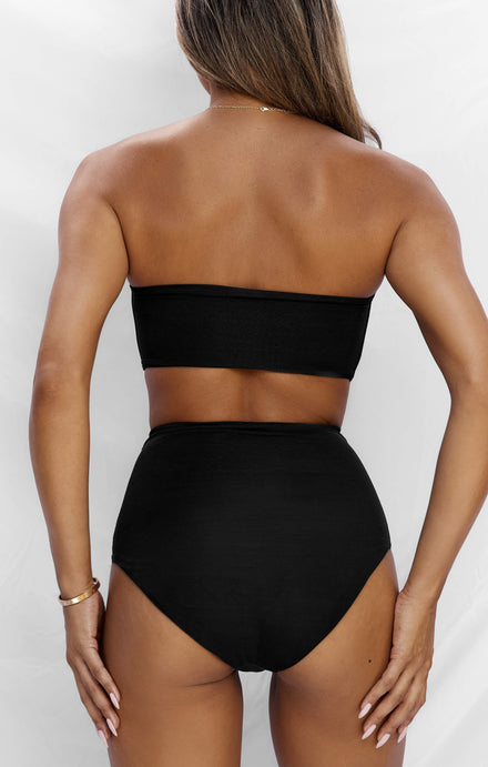 THE BONED BANDEAU BIKINI TOP - BLACK MESH