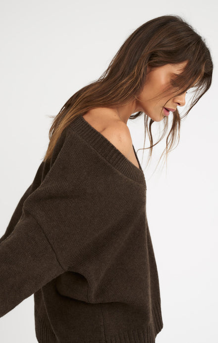 THE DEEP V-NECK JUMPER - ESPRESSO MARLE