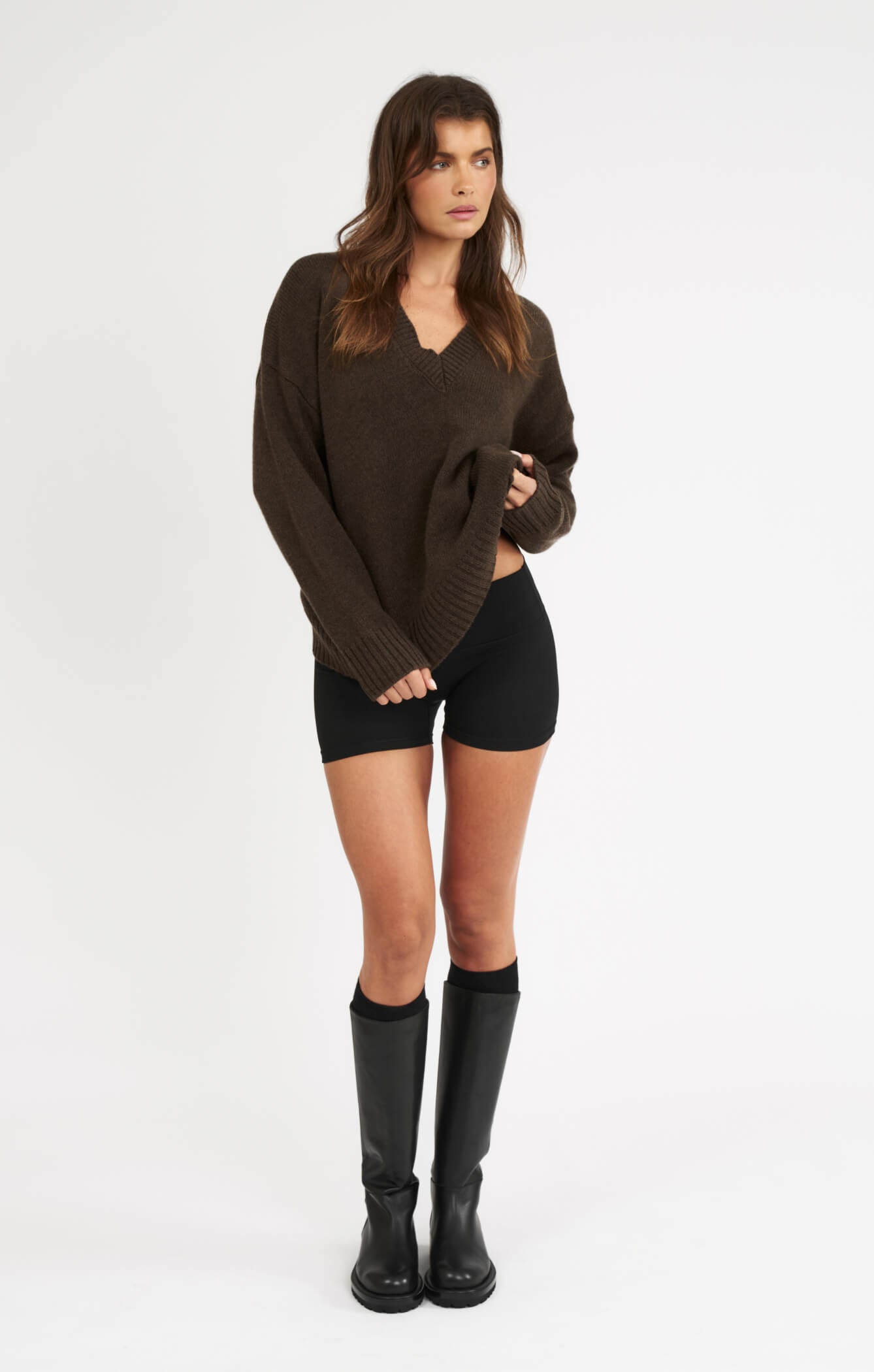 THE DEEP V-NECK JUMPER - ESPRESSO MARLE