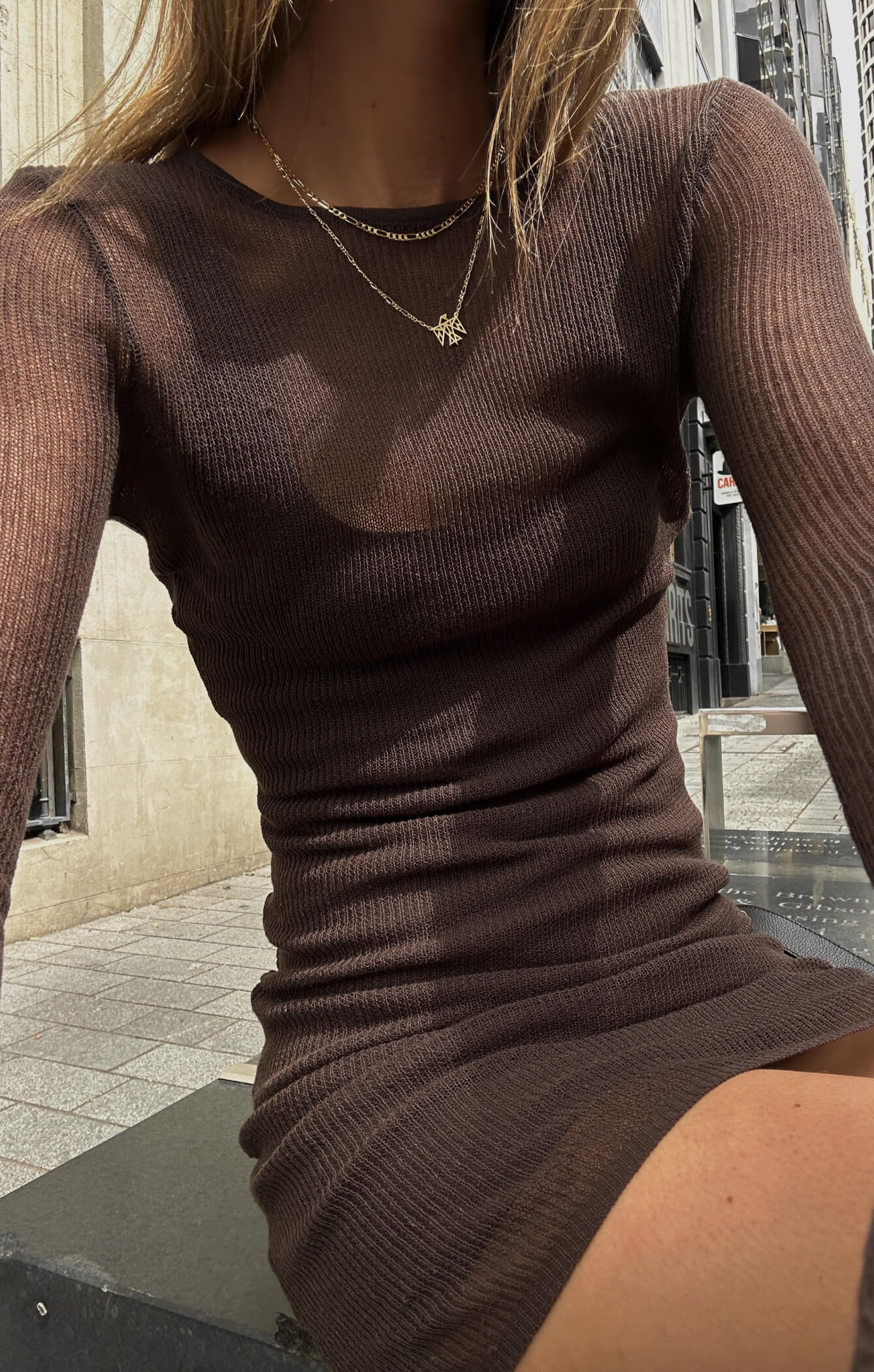 THE KNITTED LONG SLEEVE DRESS - ESPRESSO