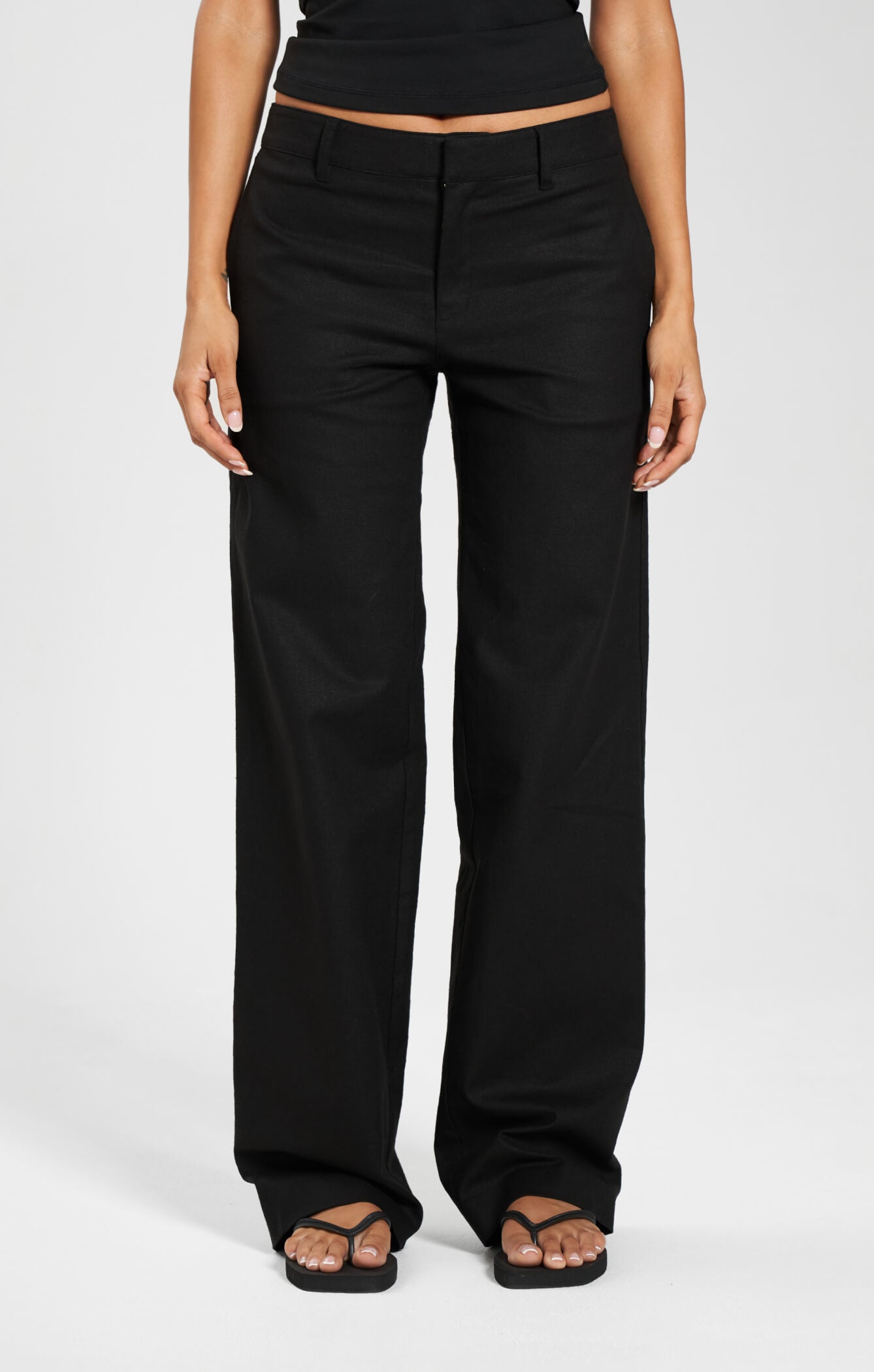 THE LINEN LOW RISE PANT - BLACK