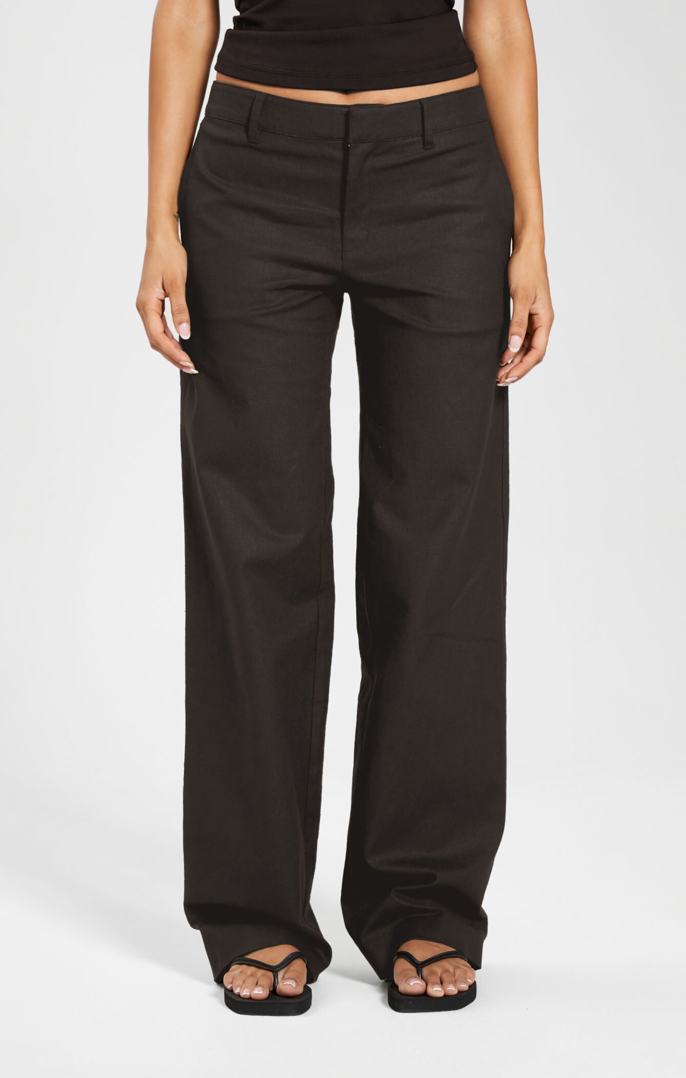 THE LINEN LOW RISE PANT - ESPRESSO