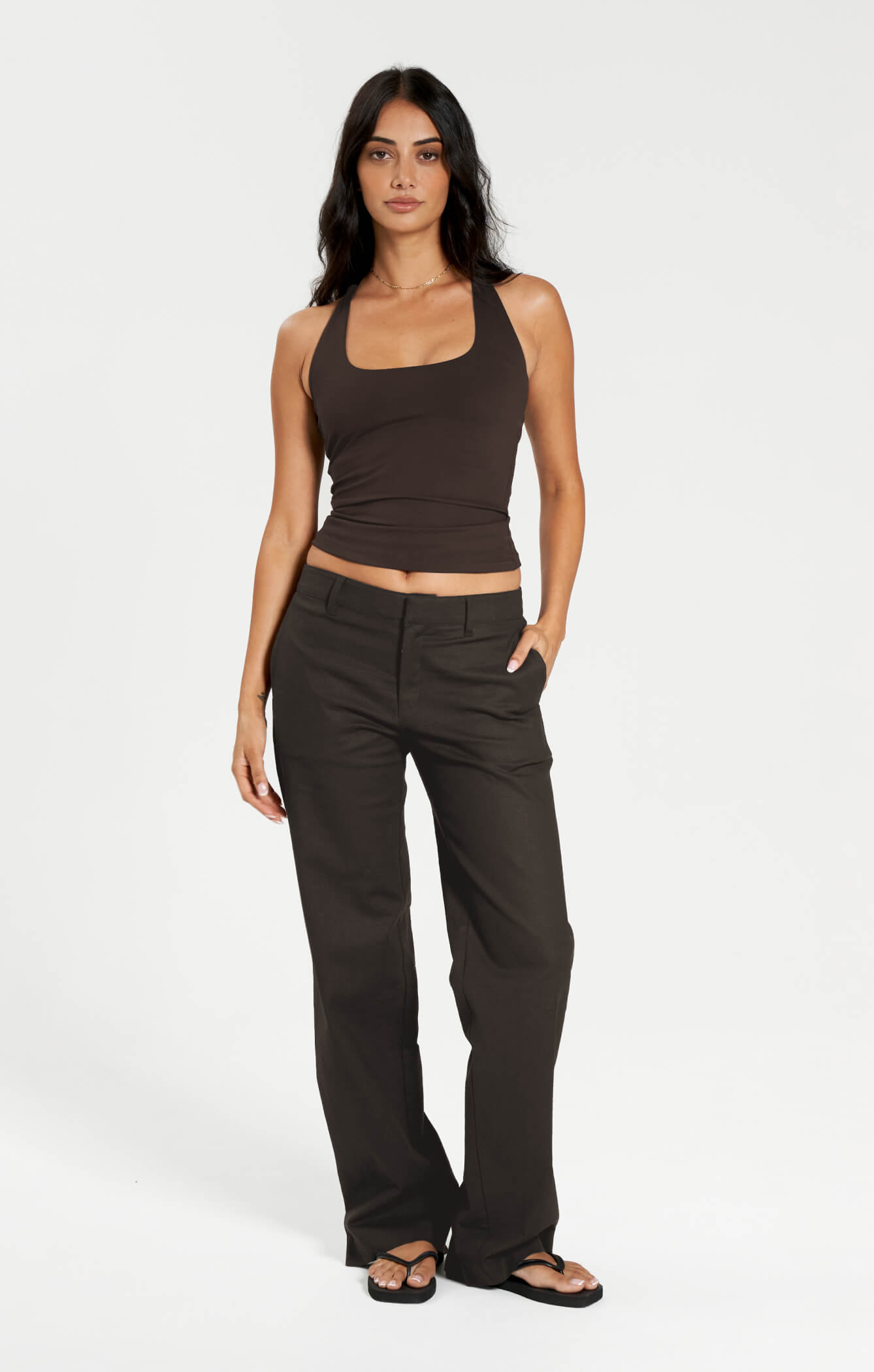 THE LINEN LOW RISE PANT - ESPRESSO