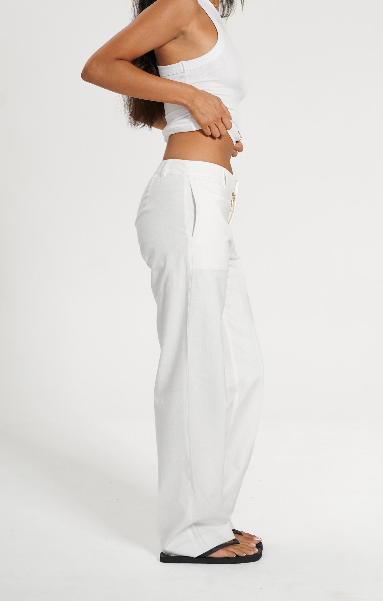 THE LINEN LOW RISE PANT - WHITE