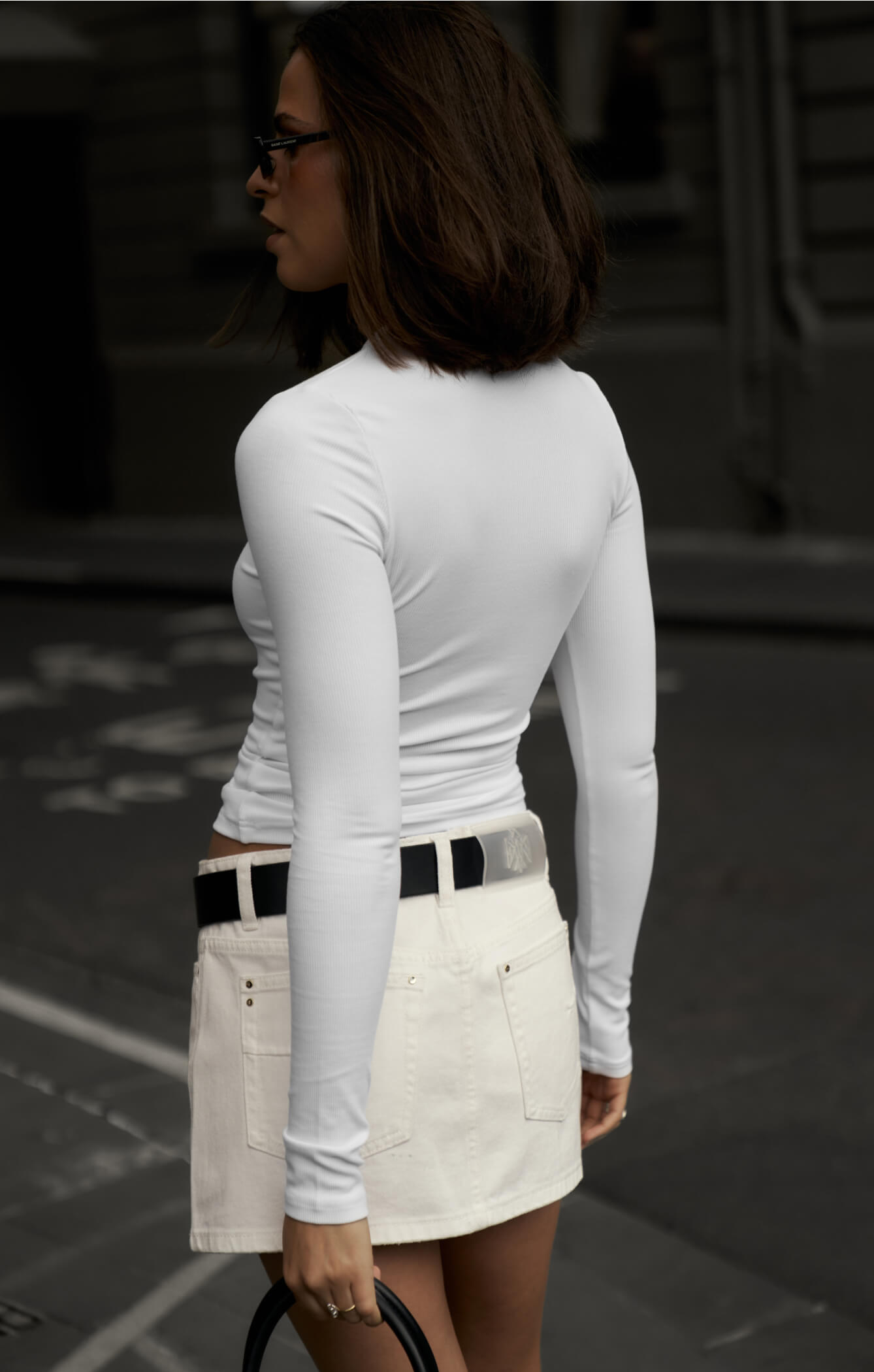 THE DENIM LOW RISE MINI SKIRT - CHALK