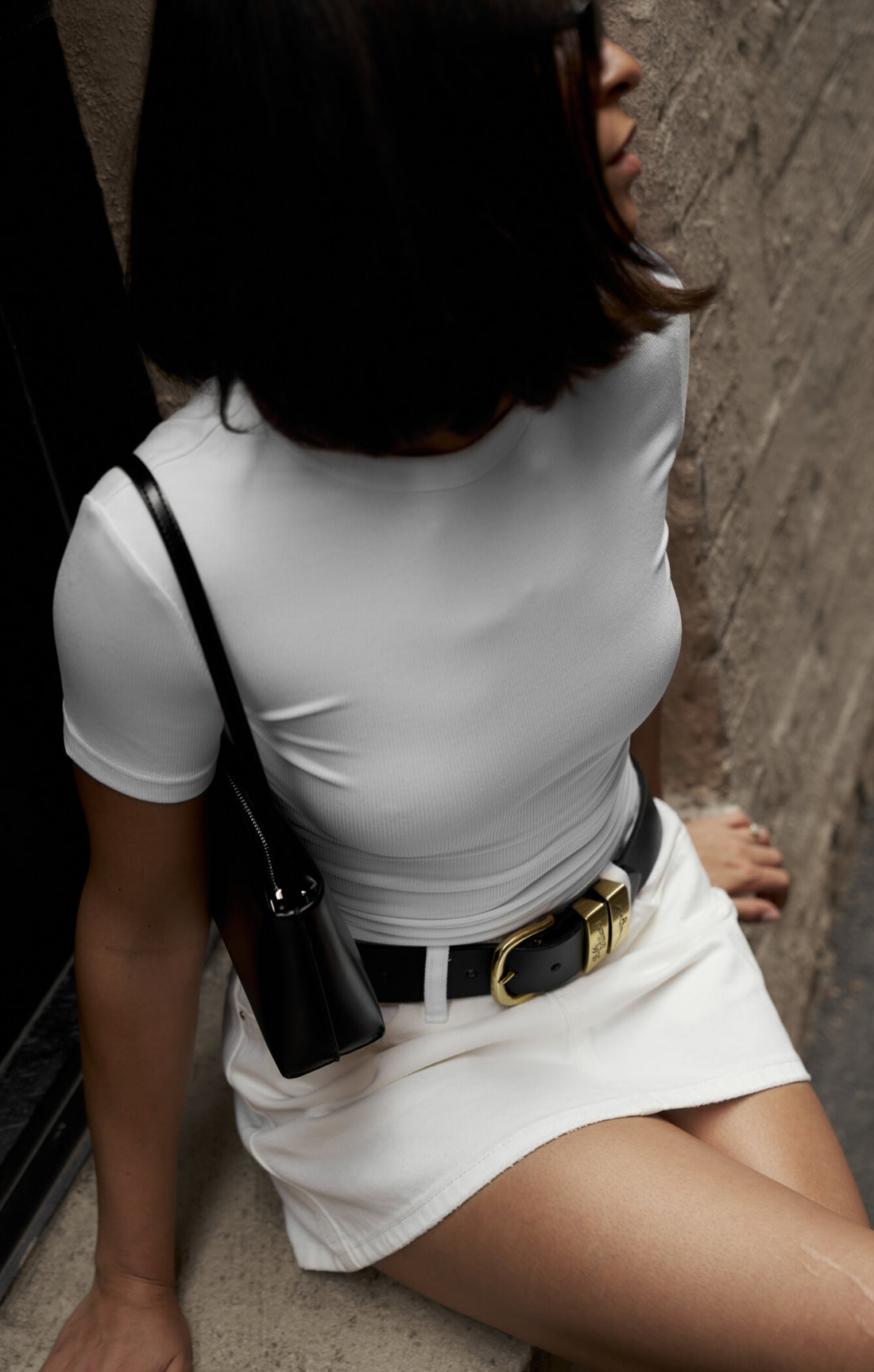 THE DENIM LOW RISE MINI SKIRT - CHALK