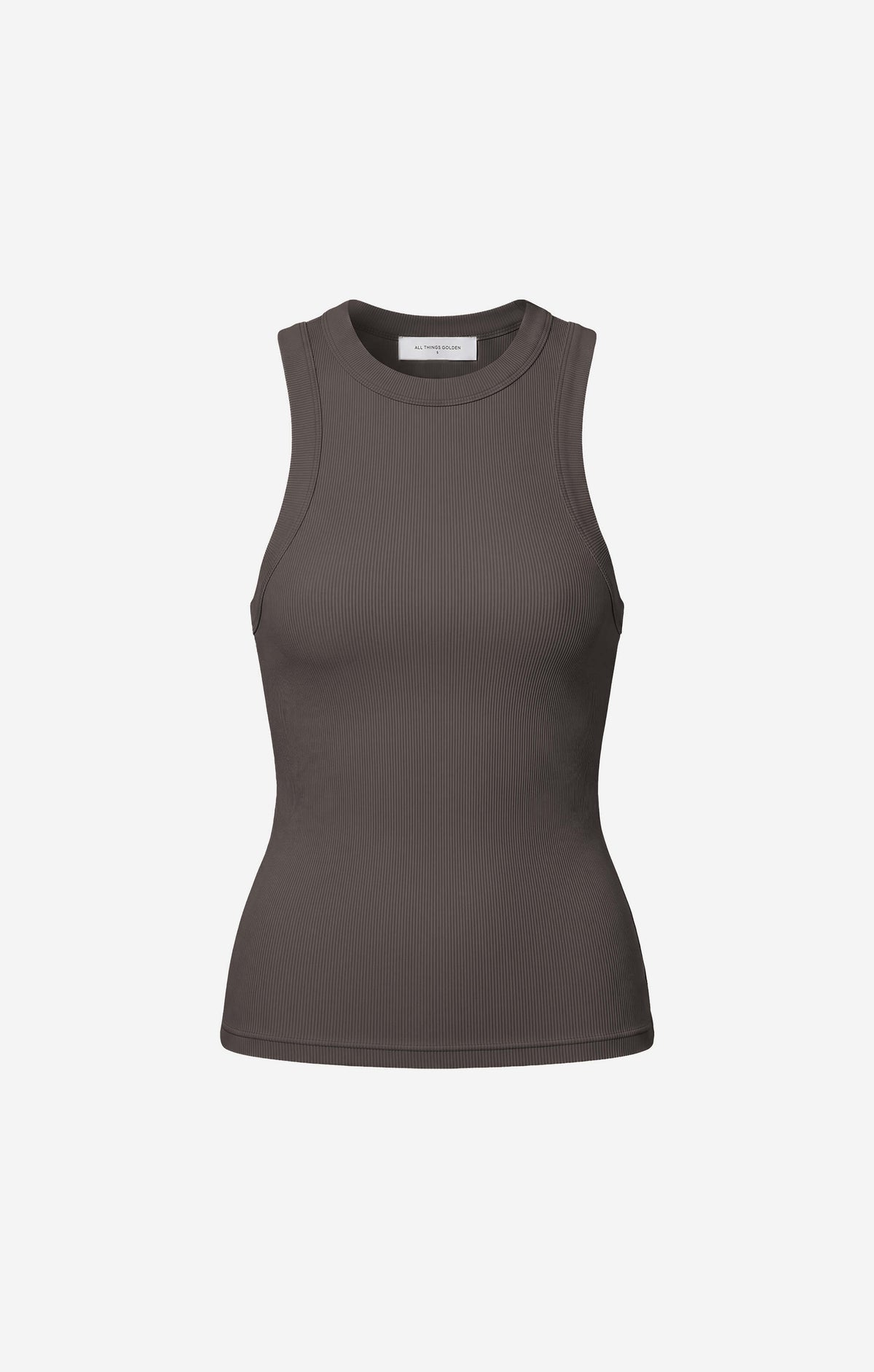 THE LUXE RIB HIGH NECK TANK - ESPRESSO