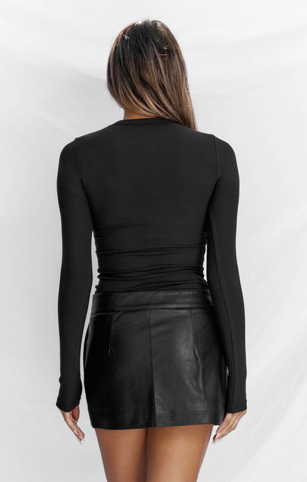 THE LUXE RIB LONG SLEEVE TOP - BLACK