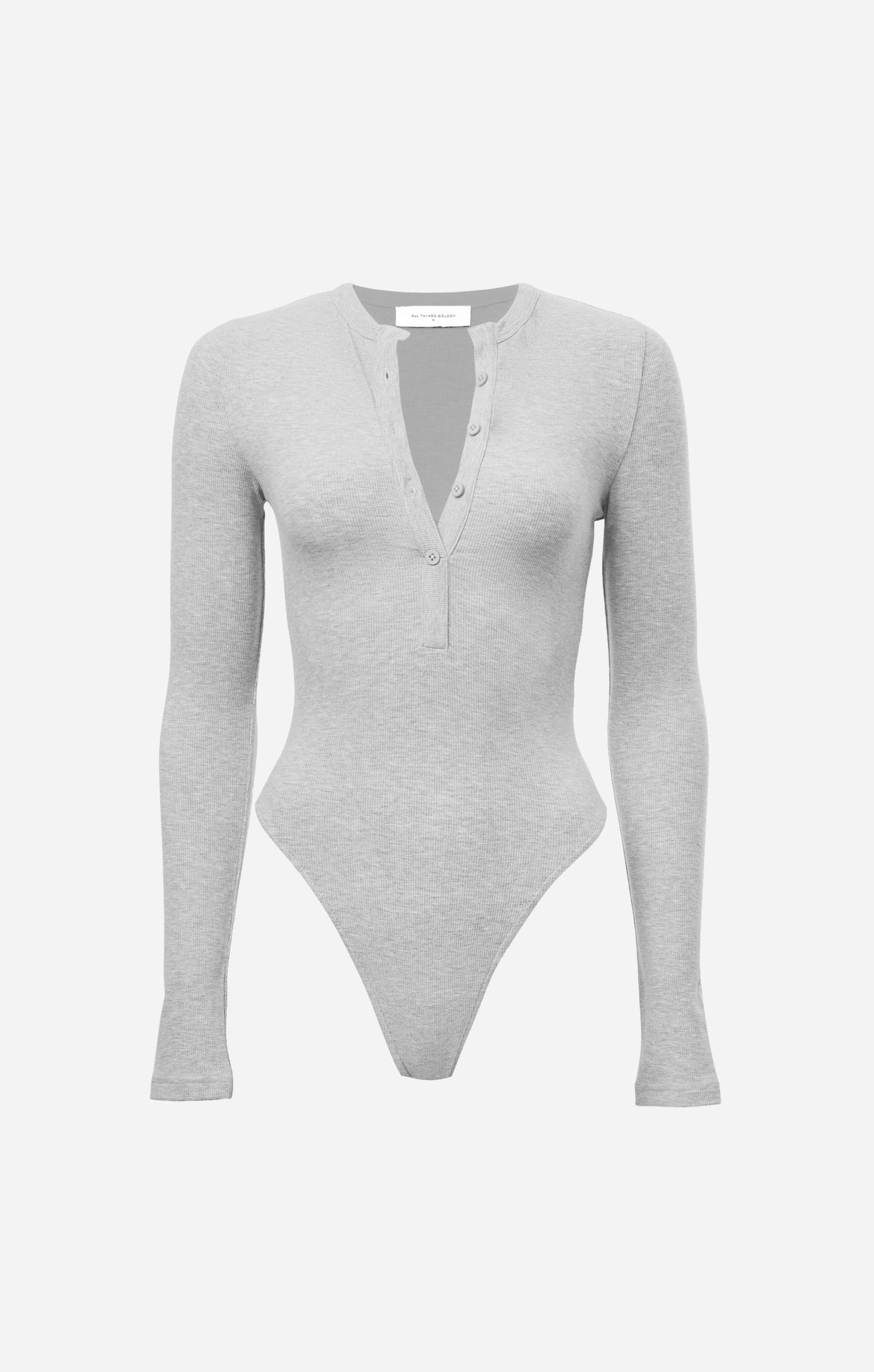 THE LUXE RIB L/S HENLEY BODYSUIT - MID GREY