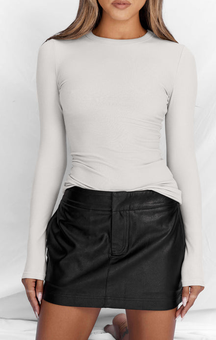 THE LUXE RIB LONG SLEEVE TOP - STONE