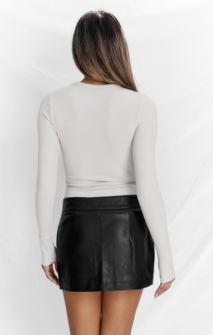 THE LUXE RIB LONG SLEEVE TOP - STONE