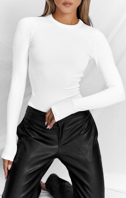 THE LUXE RIB LONG SLEEVE TOP - WHITE
