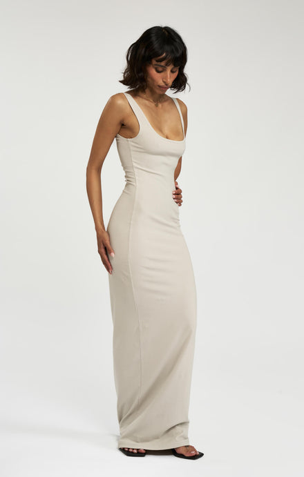 THE LUXE RIB MAXI DRESS - STONE