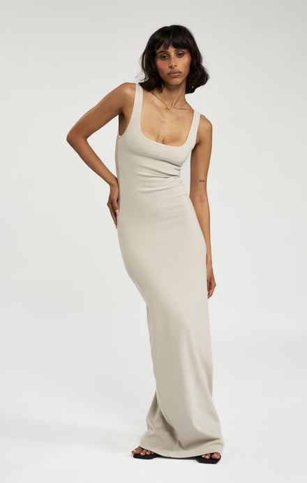 THE LUXE RIB MAXI DRESS - STONE