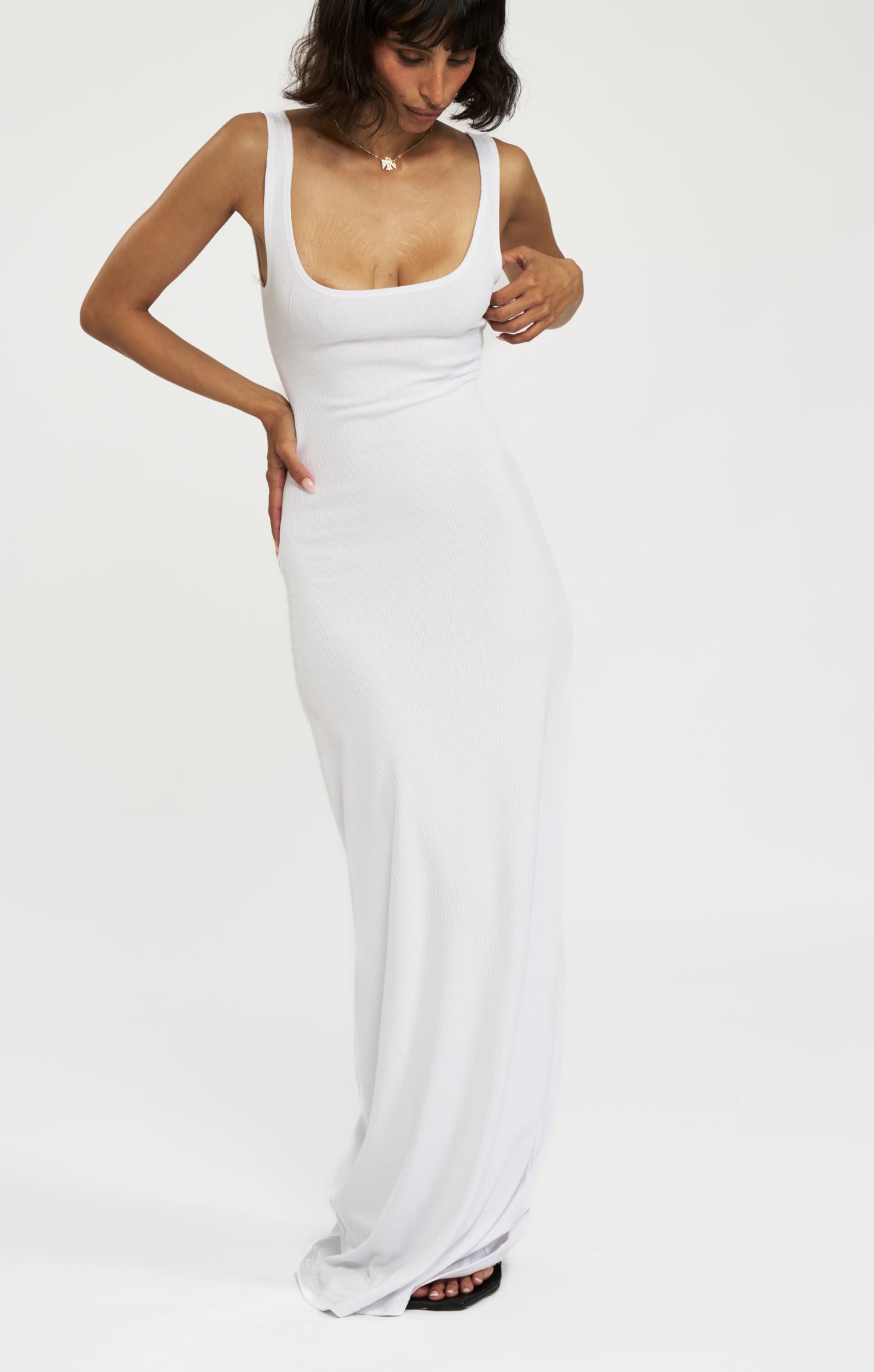 THE LUXE RIB MAXI DRESS - WHITE