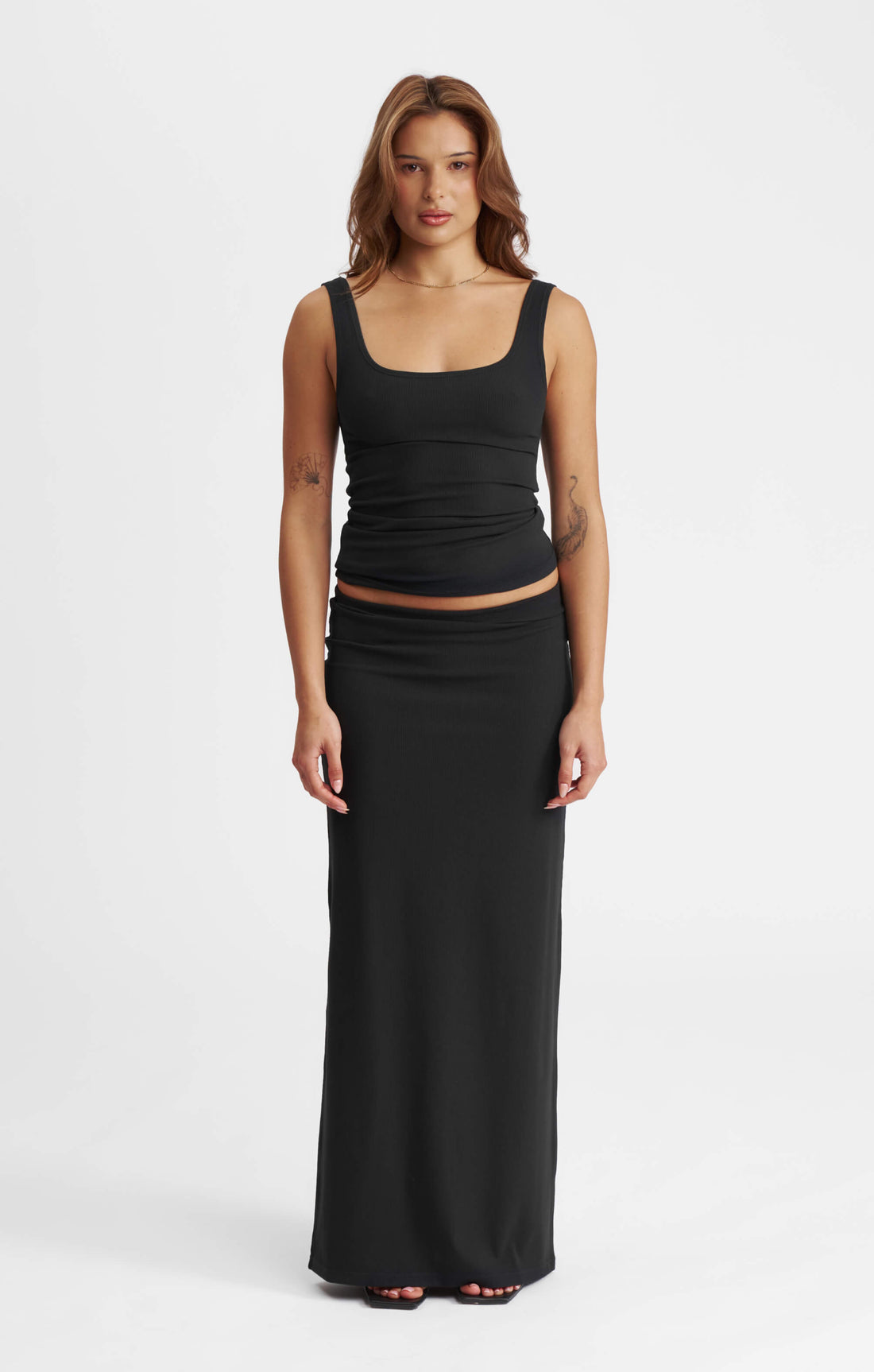 THE LUXE RIB MAXI SKIRT - BLACK