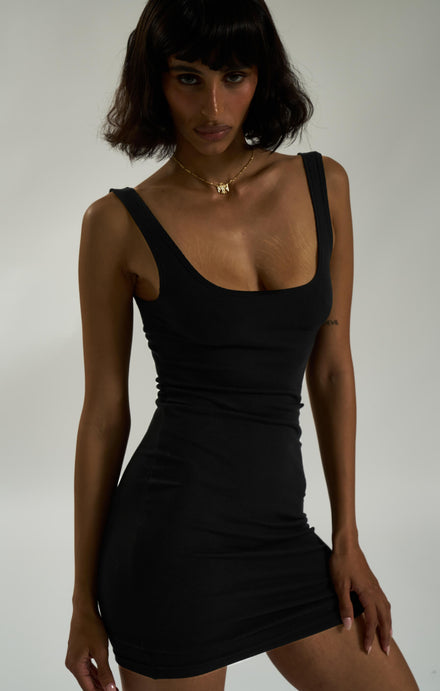 THE LUXE RIB MINI DRESS - BLACK