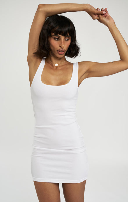 THE LUXE RIB MINI DRESS - WHITE