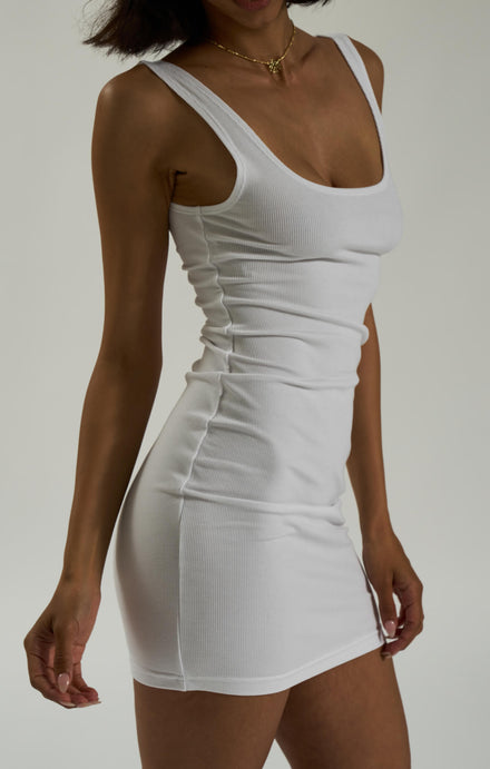 THE LUXE RIB MINI DRESS - WHITE