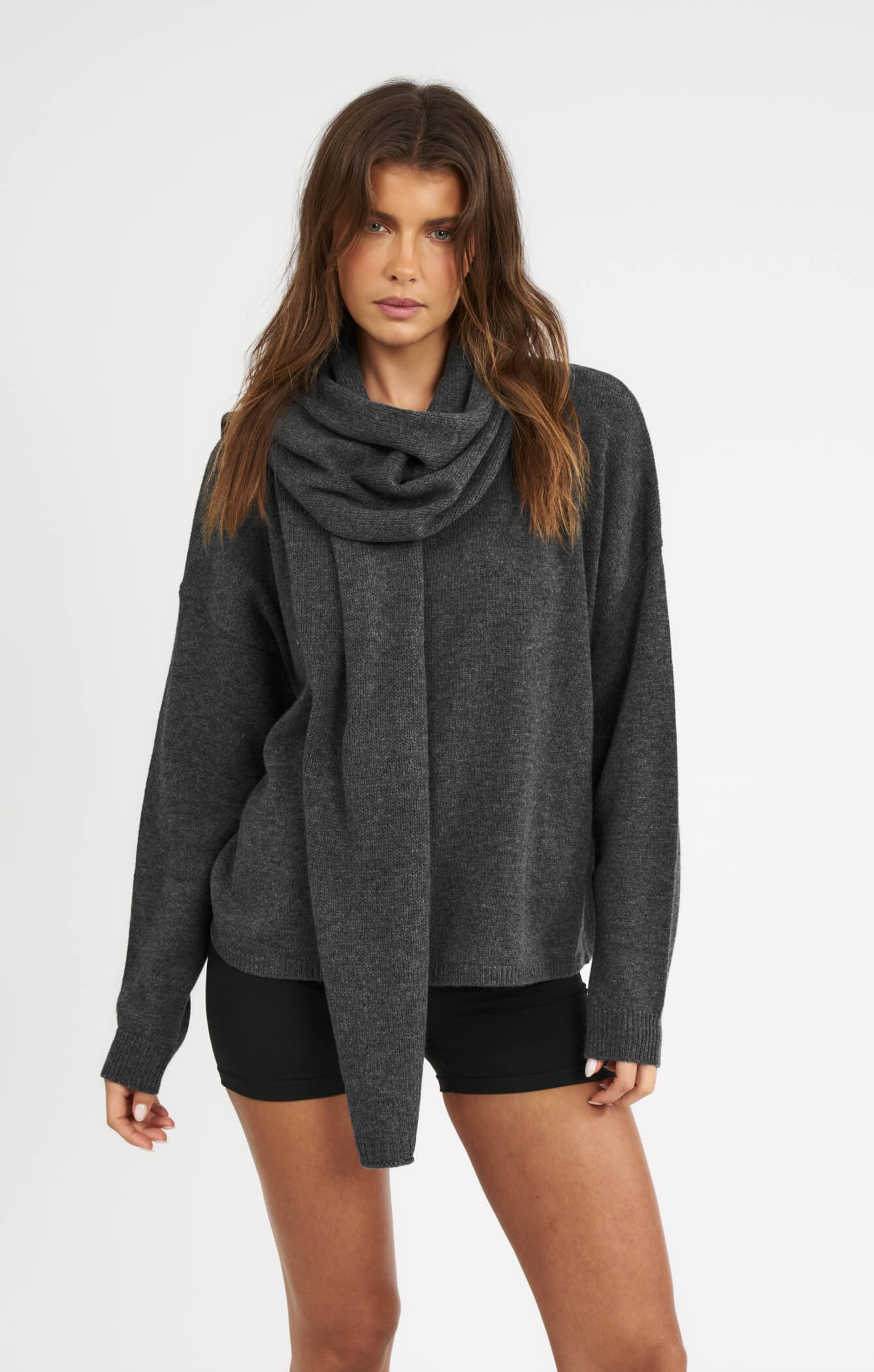 na. e Cashmere Multiway Stole Charcoal MUJI Charcoal Gray Reclaimed Cashmere Blend Wool Large Stole