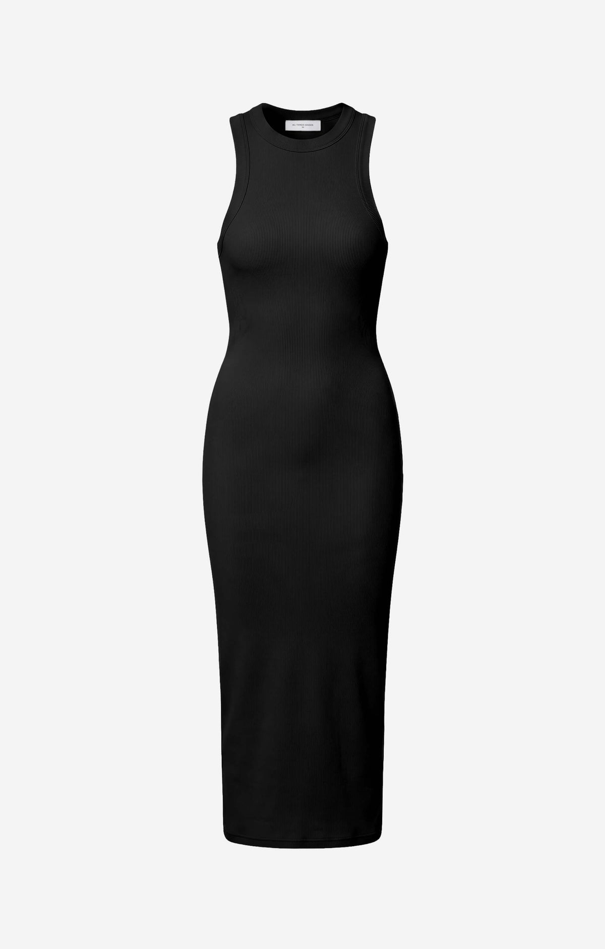 THE LUXE RIB HIGH NECK MIDI DRESS - BLACK