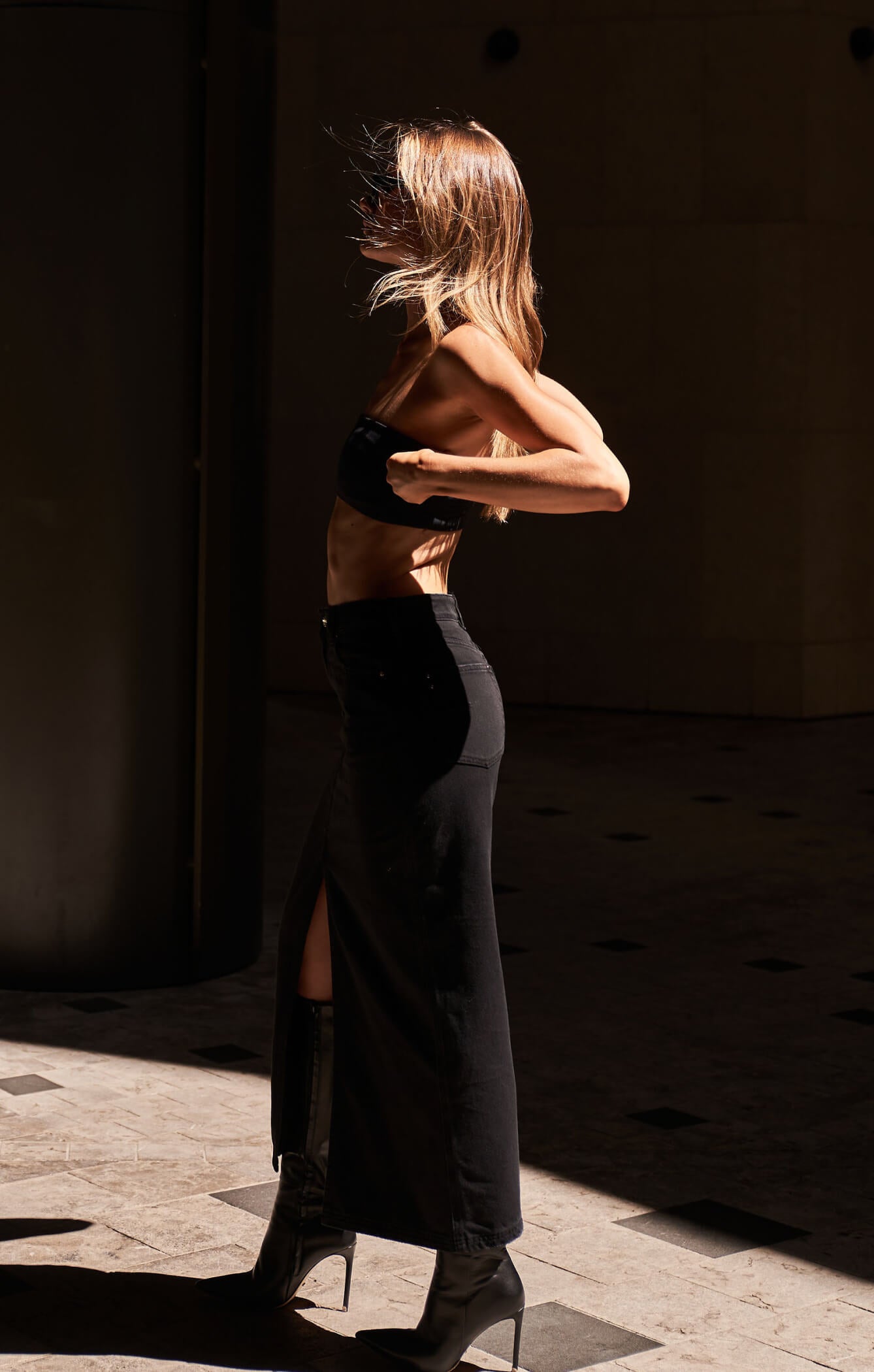 THE DENIM MAXI SKIRT - WASHED BLACK