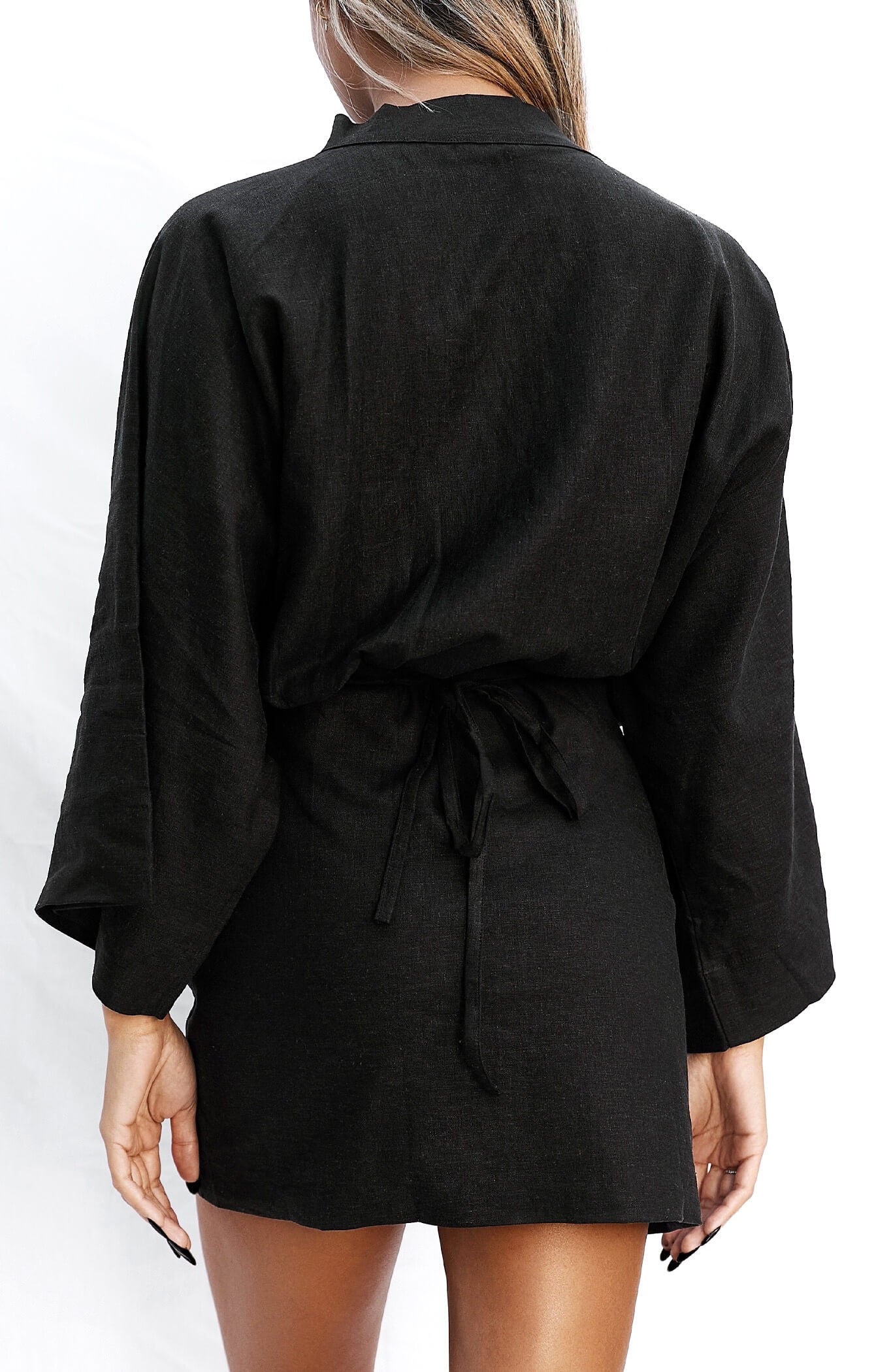 THE LINEN KIMONO DRESS - BLACK