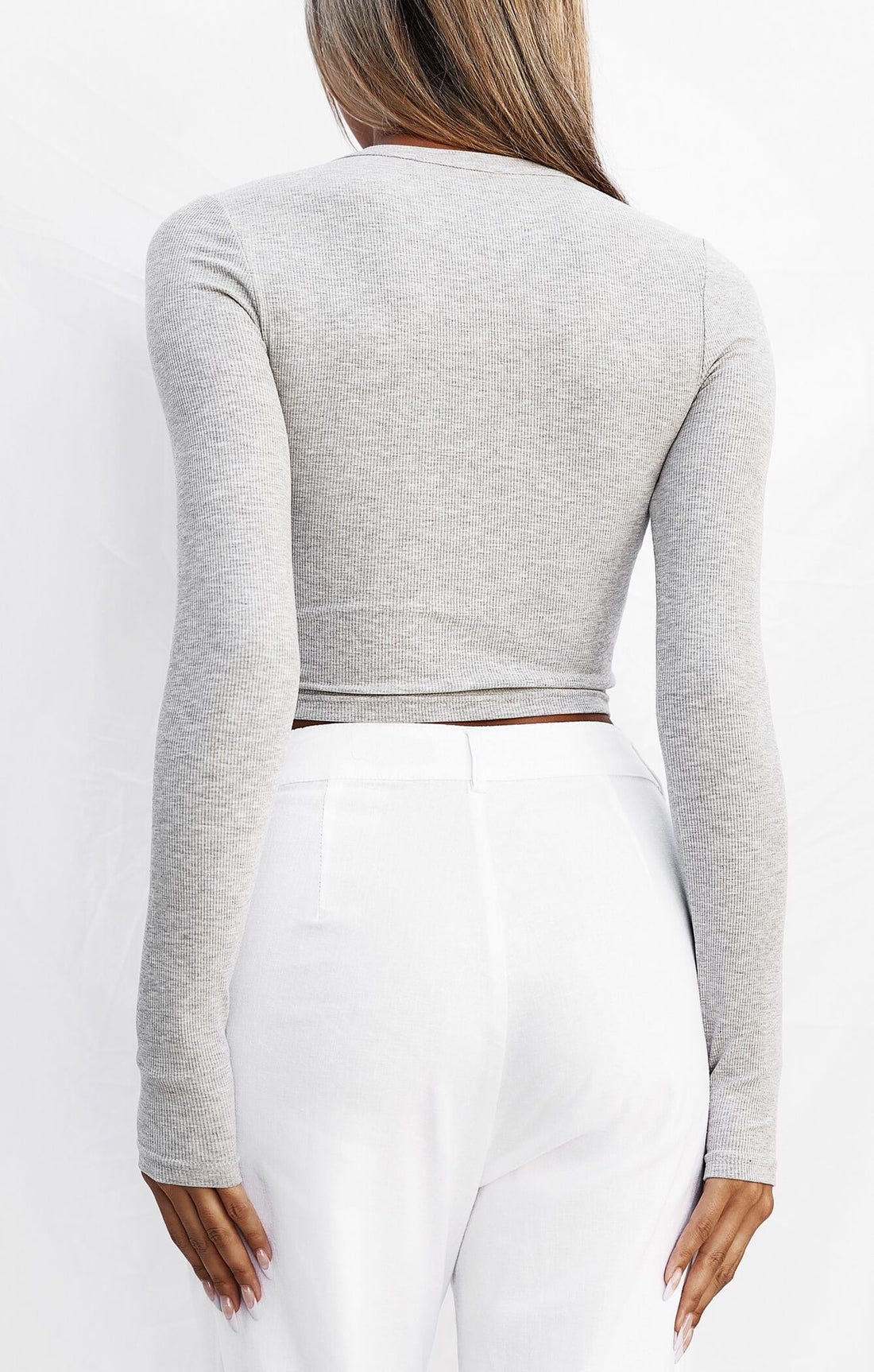 THE LUXE RIB LONG SLEEVE CROP - MID GREY