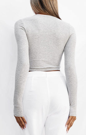 THE LUXE RIB L/S CROP - MID GREY
