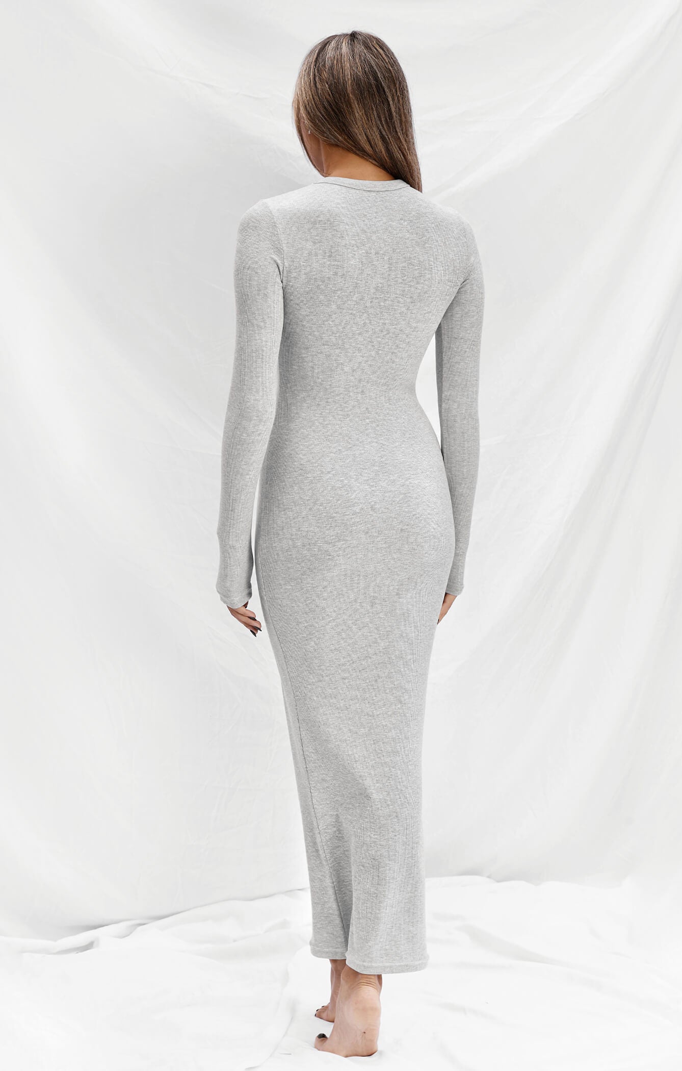 THE LUXE RIB L/S MIDI DRESS - MID GREY