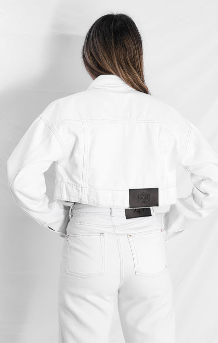 THE BOX CROP DENIM JACKET - CRISP WHITE
