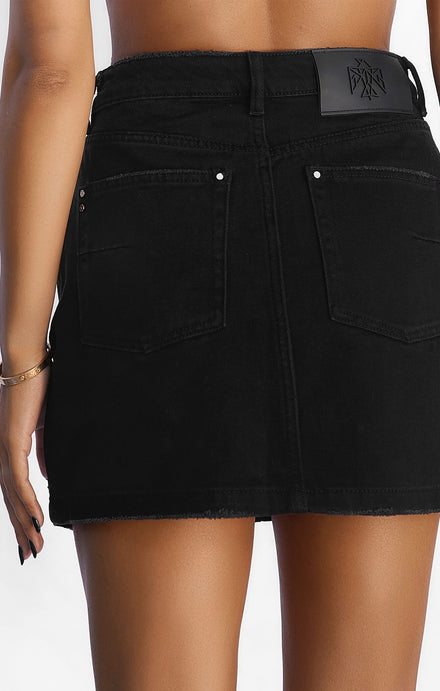 THE HIGH RISE DENIM MINI SKIRT - WASHED BLACK