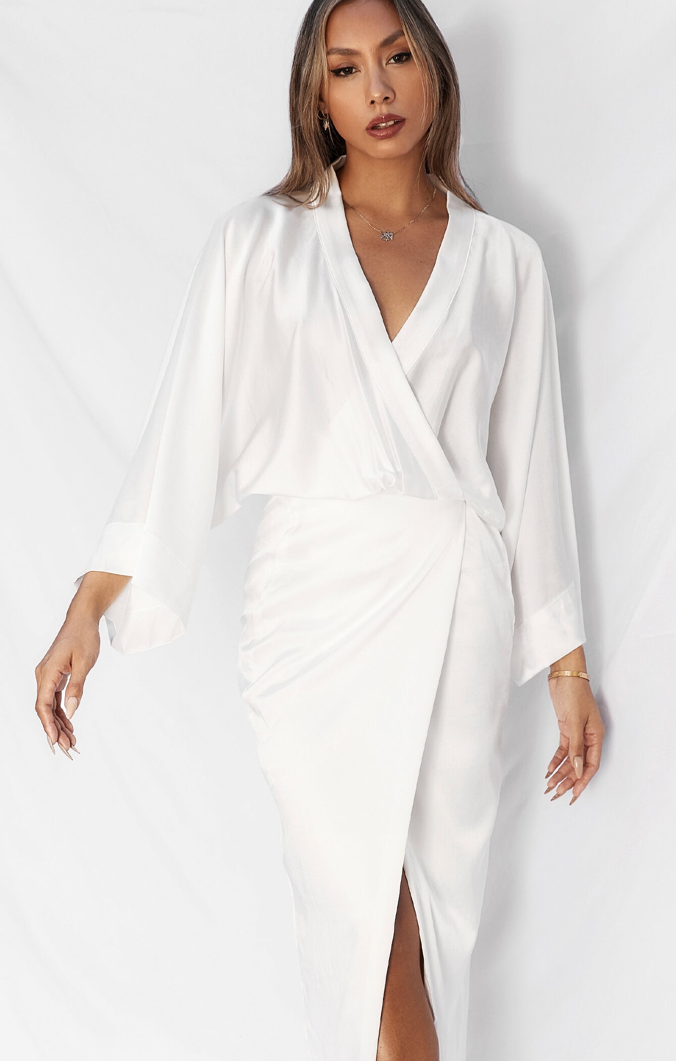 THE SILK KIMONO MAXI DRESS - WHITE