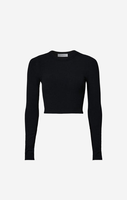 THE LUXE RIB LONG SLEEVE CROP - BLACK