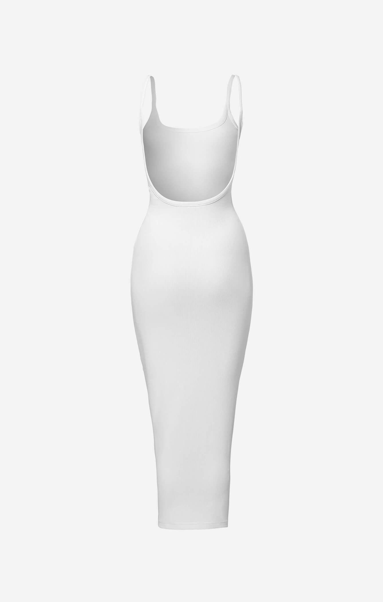 THE LUXE RIB LOW BACK MIDI DRESS - WHITE